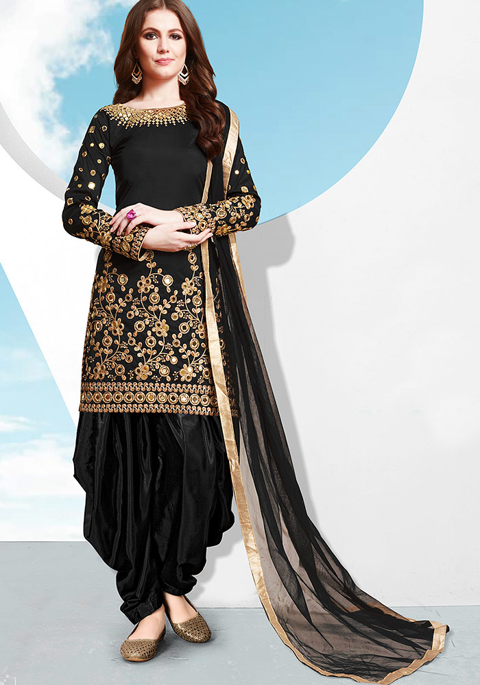 Black Embroidered Silk Punjabi Suit