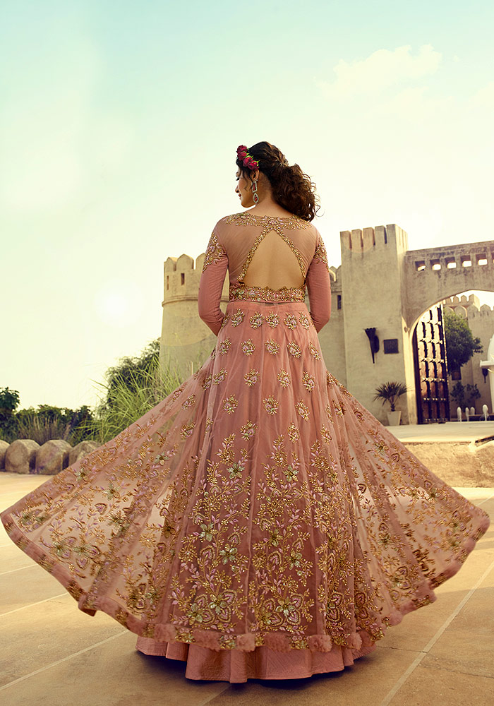 Pink Embroidered Embroidered Net Suit