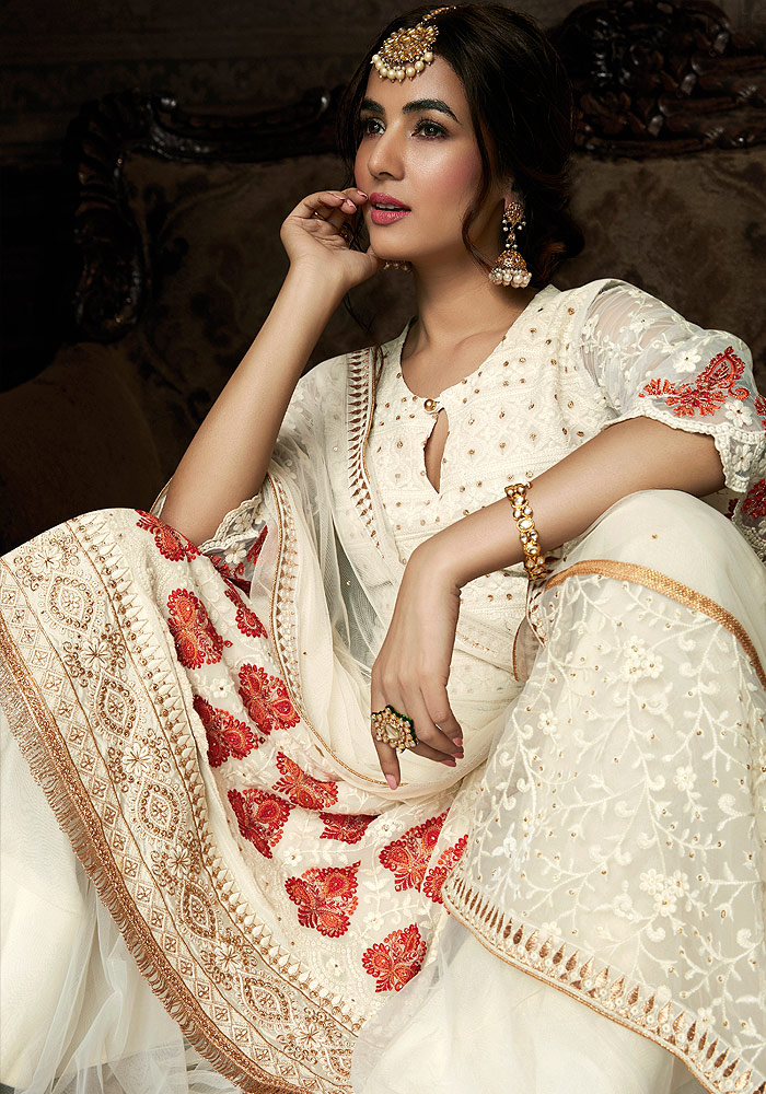 Cream Embroidered Salwar Suit