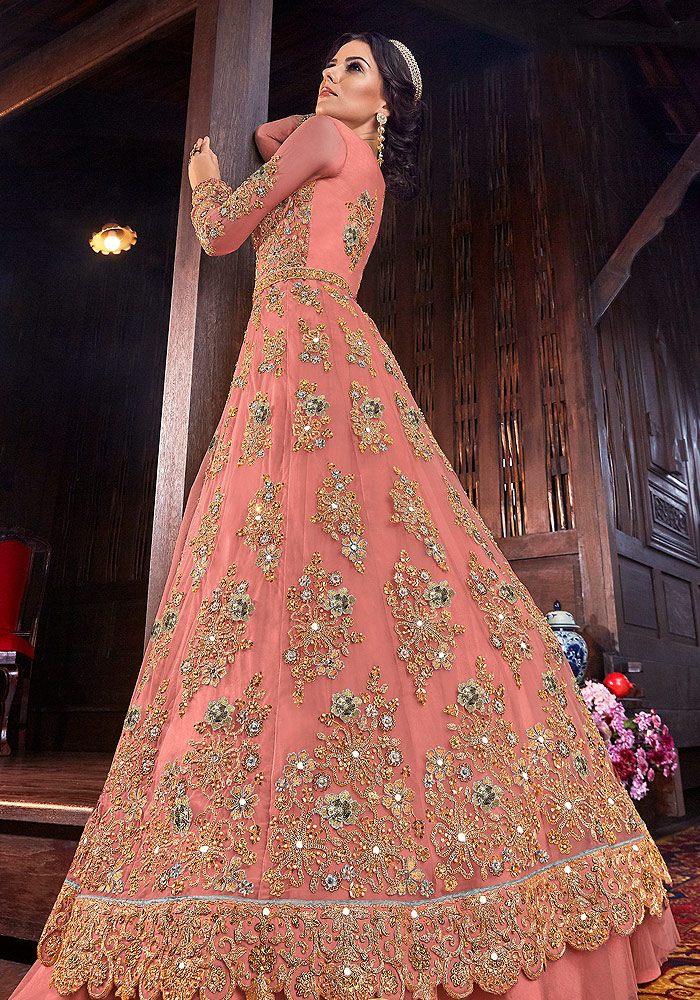 Pink Embroidered Lehenga/ Pant Style Suit