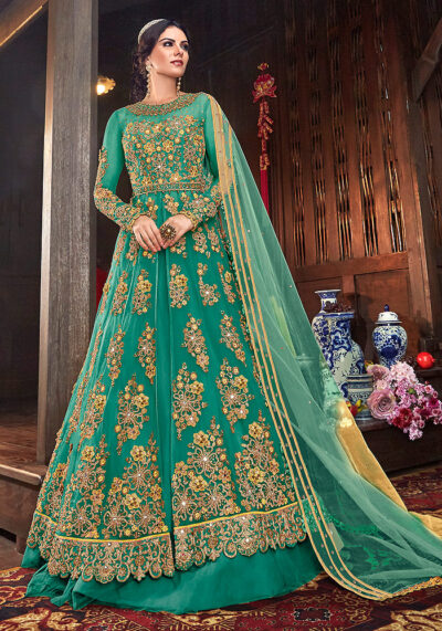 Sea Green Embroidered Lehenga/ Pant Style Suit