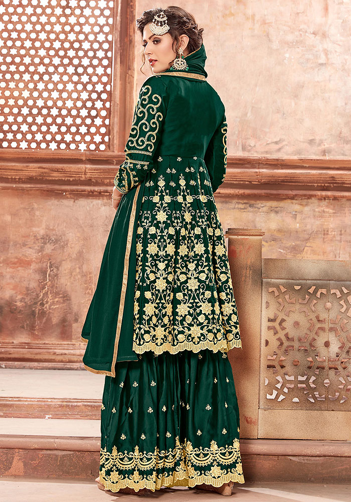 Green Heavy Embroidered Sharara Suit