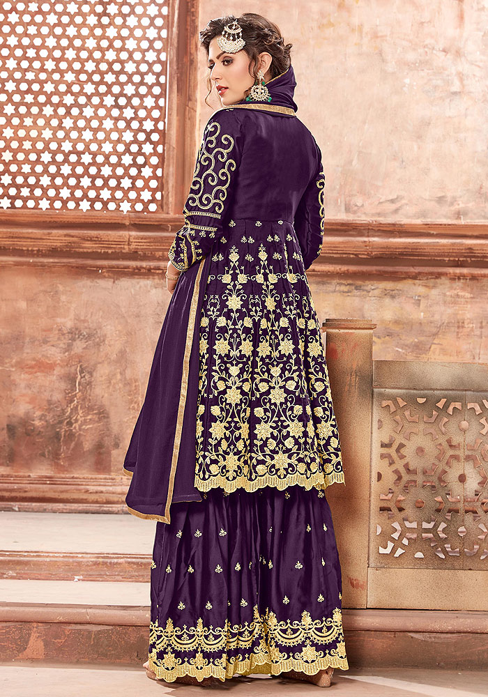 Purple Heavy Embroidered Sharara Suit