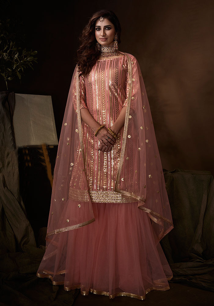 Light Pink Embroidered Gharara Suit