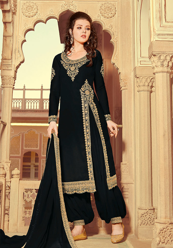 Black Embroidered Palazzo Suit