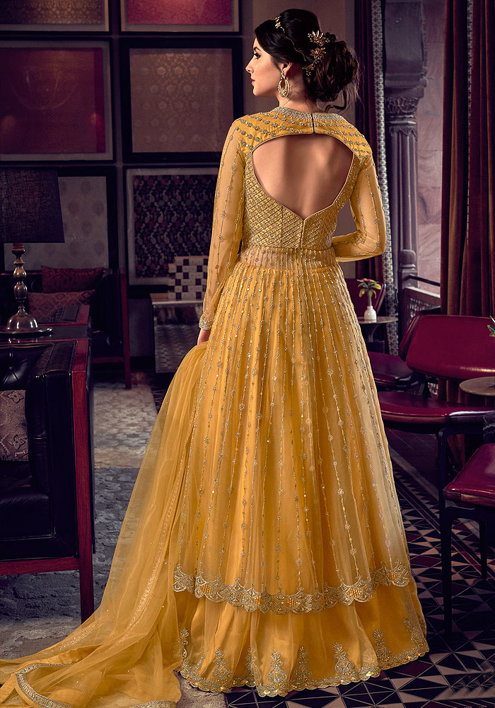 Golden Yellow Embroidered Lehenga Anarkali