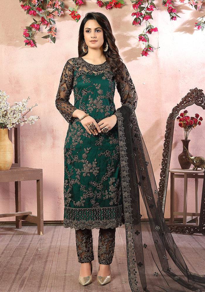 Green Embroidered Pant Suit