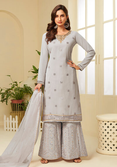 Grey Embroidered Sharara suit