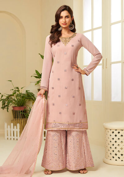 Light Pink Embroidered Sharara suit