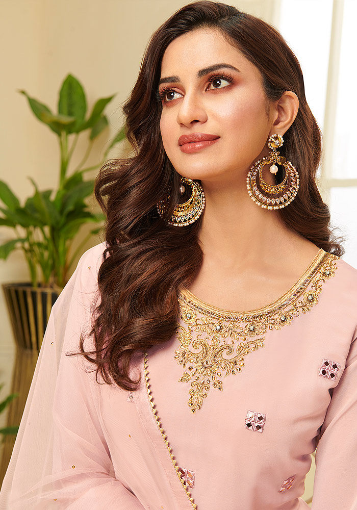 Light Pink Embroidered Sharara suit