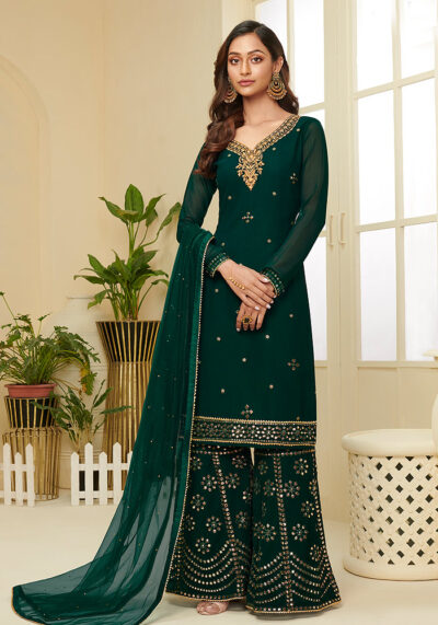 Green Embroidered Sharara suit