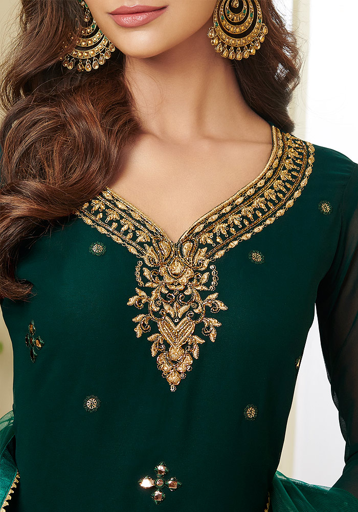 Green Embroidered Sharara suit