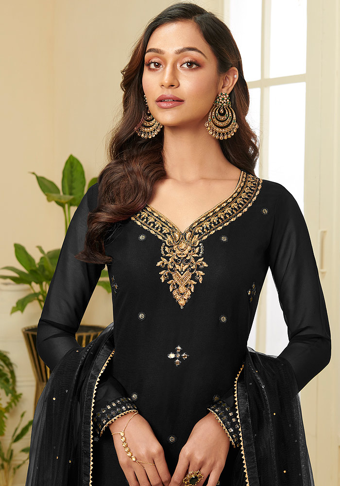 Black Embroidered Sharara suit