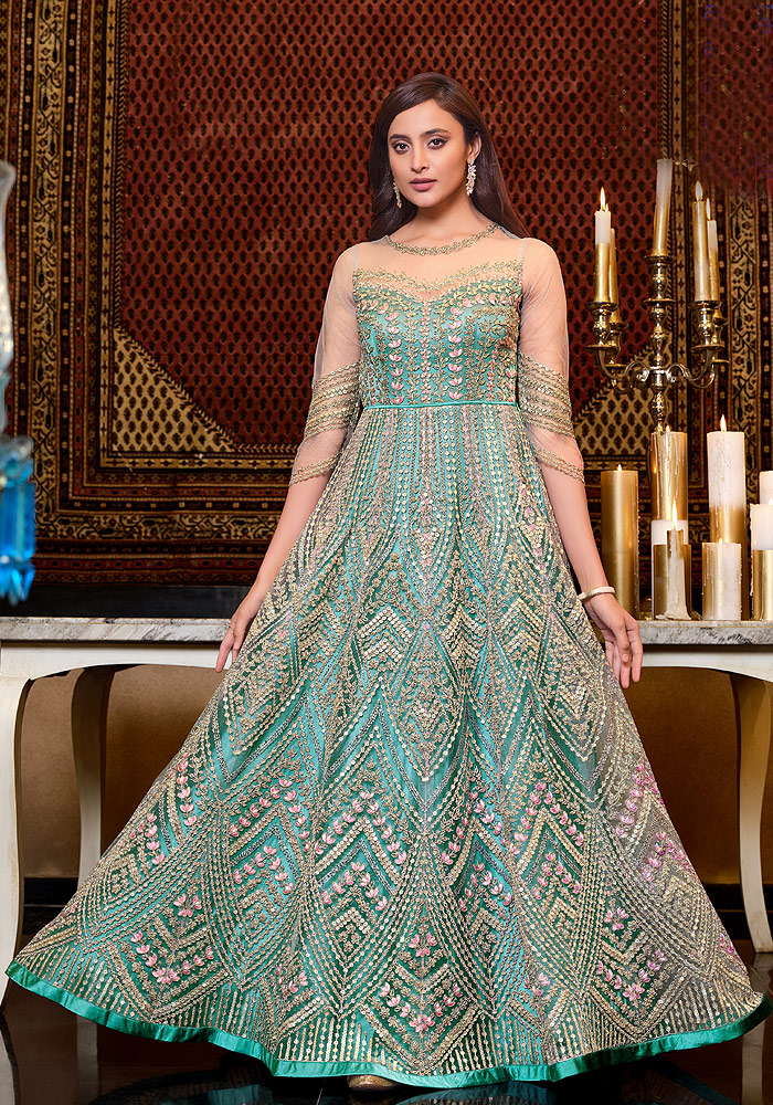 Mint Green Embroidered Anarkali Gown
