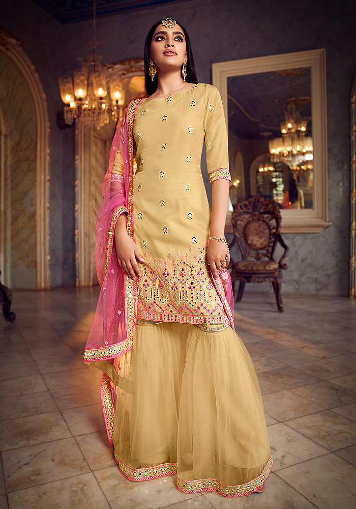 Yellow Embroidered Gharara Suit