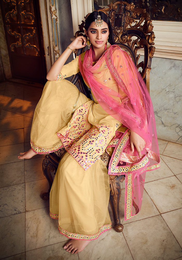 Yellow Embroidered Gharara Suit