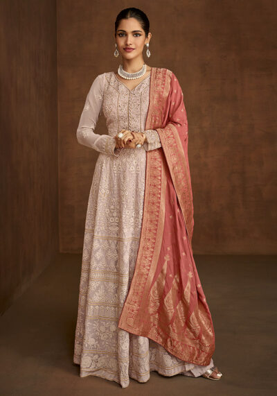 Light Peach Embroidered Sharara Suit