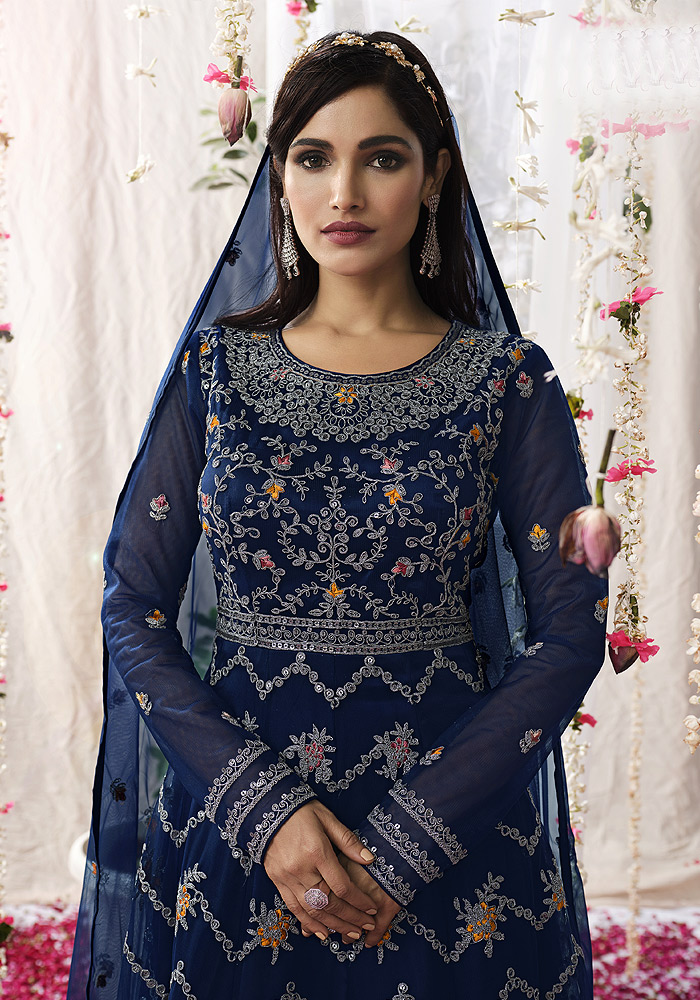 Blue Embroidered Anarkali